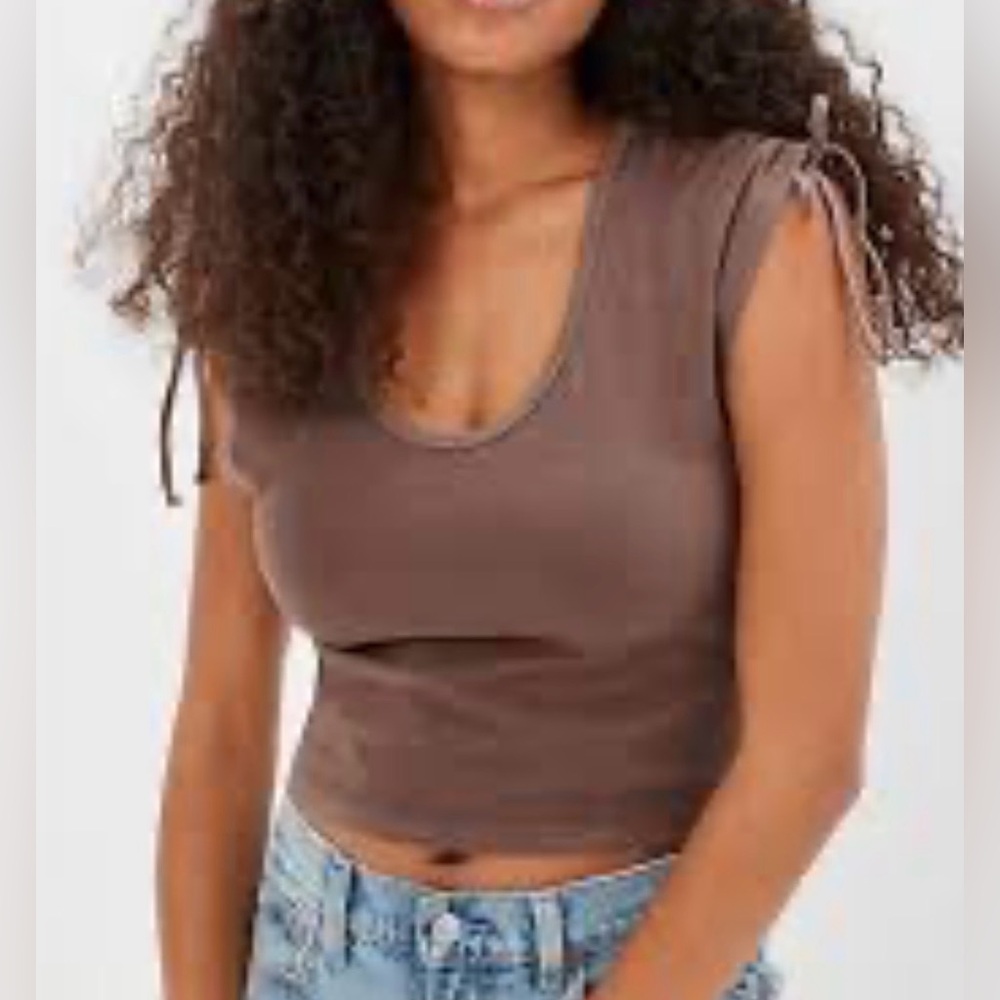 American Eagle Outfitters Brown Sleeveless Tie-Shoulder Top